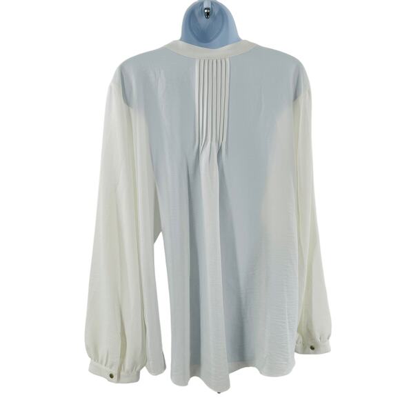 Calvin Klein Ivory V-Neck Long Balloon Sleeve Sheer Flowy Career Blouse Top XL - Picture 3 of 12